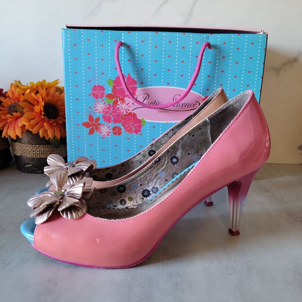 Poetic Licence Women's Summer Bloom Heels Shoes Peach Fuchsia Multi-Color 8.5us - Picture 11 of 16